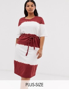 Платье-футболка миди с принтом тай-дай и завязкой спереди Junarose-Коричневый