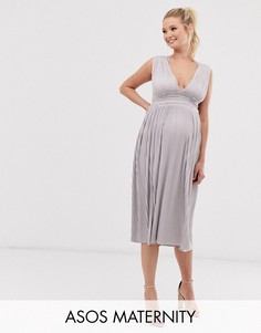 Плиссированное платье миди с кружевными вставками ASOS DESIGN Maternity-Розовый