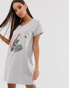 Серая трикотажная ночная рубашка с короткими рукавами Hunkemoller Toucan-Серый
