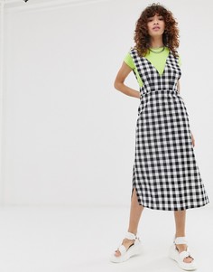 Платье миди в клеточку с V-образным вырезом Noisy May-Мульти