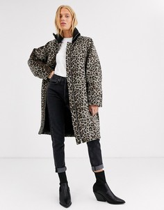 Пальто с добавлением шерсти и леопардовым принтом In Wear Zaada-Коричневый