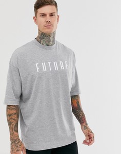 Oversize-футболка в стиле колор блок с логотипом ASOS DESIGN-Серый