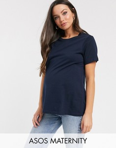 Темно-синяя футболка из органического хлопка с круглым вырезом ASOS DESIGN Maternity-Темно-синий