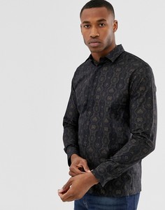 Черная рубашка с длинными рукавами и змеиным принтом Selected Homme-Черный цвет