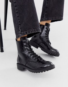 Черные ботинки на шнуровке и с эффектом крокодиловой кожи Dune-Черный