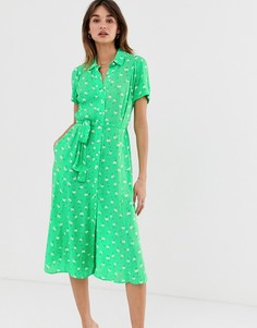 Платье-рубашка миди с цветочным принтом 2NDDAY Limelight Anemone-Зеленый