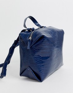 Лакированная квадратная сумка с эффектом крокодиловой кожи French Connection Luiza-Темно-синий