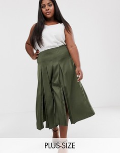 Плиссированная юбка цвета хаки River Island Plus-Зеленый