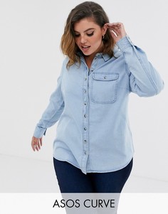 Джинсовая рубашка с карманом ASOS DESIGN Curve-Синий