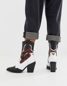 Белые кожаные сапоги в стиле вестерн River Island-Белый