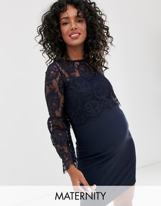 Темно-синее кружевное платье 2 в 1 с длинными рукавами Chi Chi London Maternity-Темно-синий