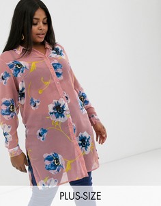 Длинная прозрачная рубашка с цветочным принтом Junarose-Мульти