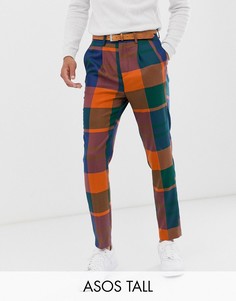 Суженные книзу синие строгие брюки в клетку ASOS DESIGN Tall-Синий
