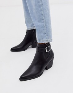 Черные ботинки челси на каблуке с пряжкой New Look-Черный