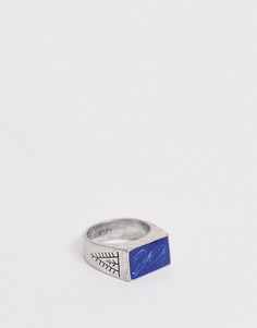 Серебристое кольцо-печатка с синей эпоксидной смолой Classics 77-Серебряный