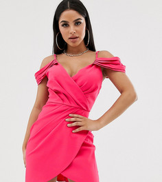 Розовое асимметричное платье мини с открытыми плечами Club L London Petite-Розовый