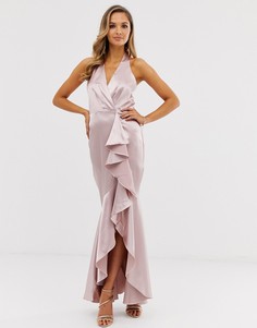 Атласное платье макси City Goddess-Розовый