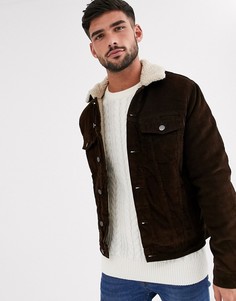 Коричневая вельветовая куртка в стиле вестерн с подкладкой из искусственного меха New Look-Коричневый