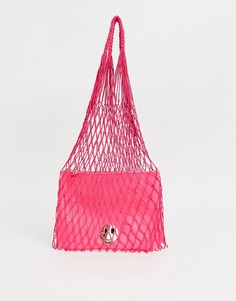 Розовая сетчатая сумка с кожаным клатчем Hill and Friends - Happy-Розовый