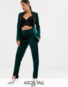 Узкие бархатные брюки под смокинг ASOS DESIGN Tall-Зеленый