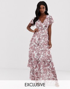 Ярусное платье макси с цветочным принтом и оборками Missguided-Розовый