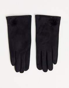 Перчатки из искусственной замши с отделкой помпонами Boardmans-Черный