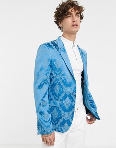 Жаккардовый пиджак зауженного кроя ASOS EDITION-Синий