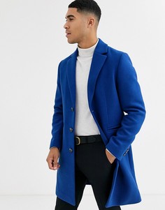 Синее пальто с добавлением шерсти ASOS DESIGN-Синий