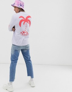 Свободная футболка с длинным рукавом из органического хлопка с принтом на спине и рукавах ASOS DESIGN-Фиолетовый