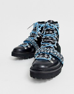 Кожаные походные ботинки со шнурками из паракорда голубого и других цветов House of Holland x Grenson-Черный