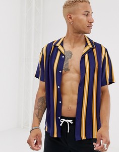 Темно-синяя рубашка свободного кроя в полоску ASOS DESIGN-Темно-синий