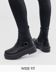 Черные ботинки челси для широкой стопы на массивной подошве ASOS DESIGN - Audio-Черный