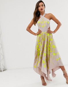 Платье миди с вырезами по бокам и вышивкой ASOS EDITION-Бежевый