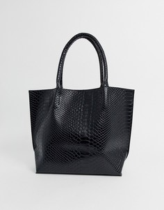 Черная сумка-тоут с эффектом крокодиловой кожи Glamorous-Черный