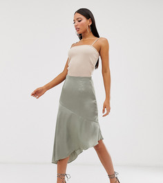 Асимметричная атласная юбка миди эксклюзивно для Missguided Tall-Зеленый