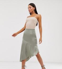 Асимметричная атласная юбка миди эксклюзивно для Missguided Tall-Зеленый