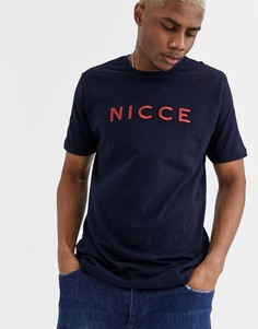 Темно-синяя футболка с большим логотипом на груди Nicce-Темно-синий