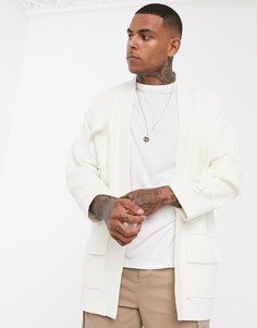 Трикотажное кимоно-кардиган с карманами в стиле милитари ASOS DESIGN-Бежевый
