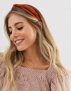 Бархатная повязка табачного цвета на голову с узлом Pieces-Коричневый