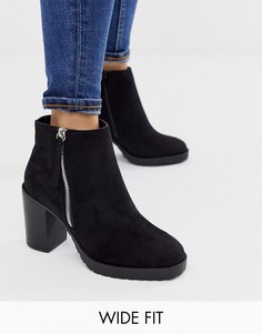 Черные ботинки для широкой стопы на молнии New Look-Черный