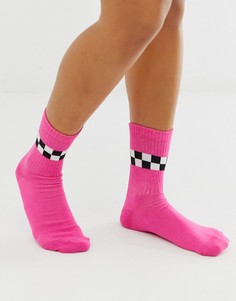 Высокие носки с полосками в шахматную клетку ASOS DESIGN-Розовый
