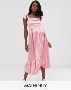 Атласное платье макси с завязками на плечах Wild Honey Maternity-Розовый
