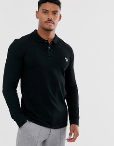 Черное узкое поло с длинными рукавами и логотипом-зеброй PS Paul Smith-Черный