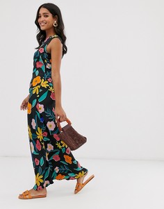 Свободное платье макси с цветочным принтом в стиле ретро Neon Rose-Мульти