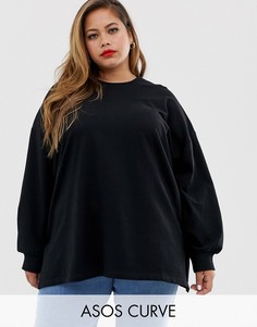 Черный легкий oversize-свитшот с разрезами по бокам ASOS DESIGN Curve