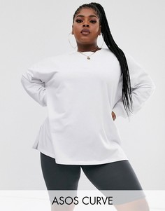 Белый свободный свитшот с разрезами по бокам ASOS DESIGN Curve
