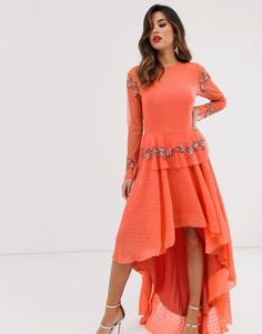 Коралловое платье с вышивкой Lace & Beads-Розовый