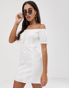 Белое платье с вырезом сердечком Bershka-Белый