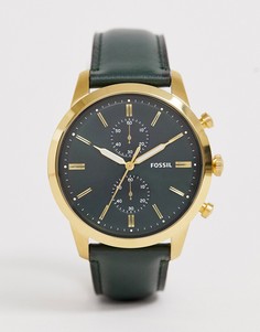 Часы с кожаным ремешком Fossil FS5599 Townsman - 44 мм-Зеленый