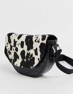 Черная сумка через плечо с эффектом крокодиловой кожи и отделкой под мех коровы Accessorize Courtney-Черный